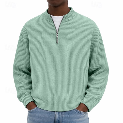 Herren Sweatshirt Kord Pullover Viertelreißverschluss Sweatshirt Schwarz Hellgrün Burgunderrot Marineblau Khaki Stehkragen Einfach Strukturiert Lässig Täglich Sport Outdoor Streetwear Cool Image