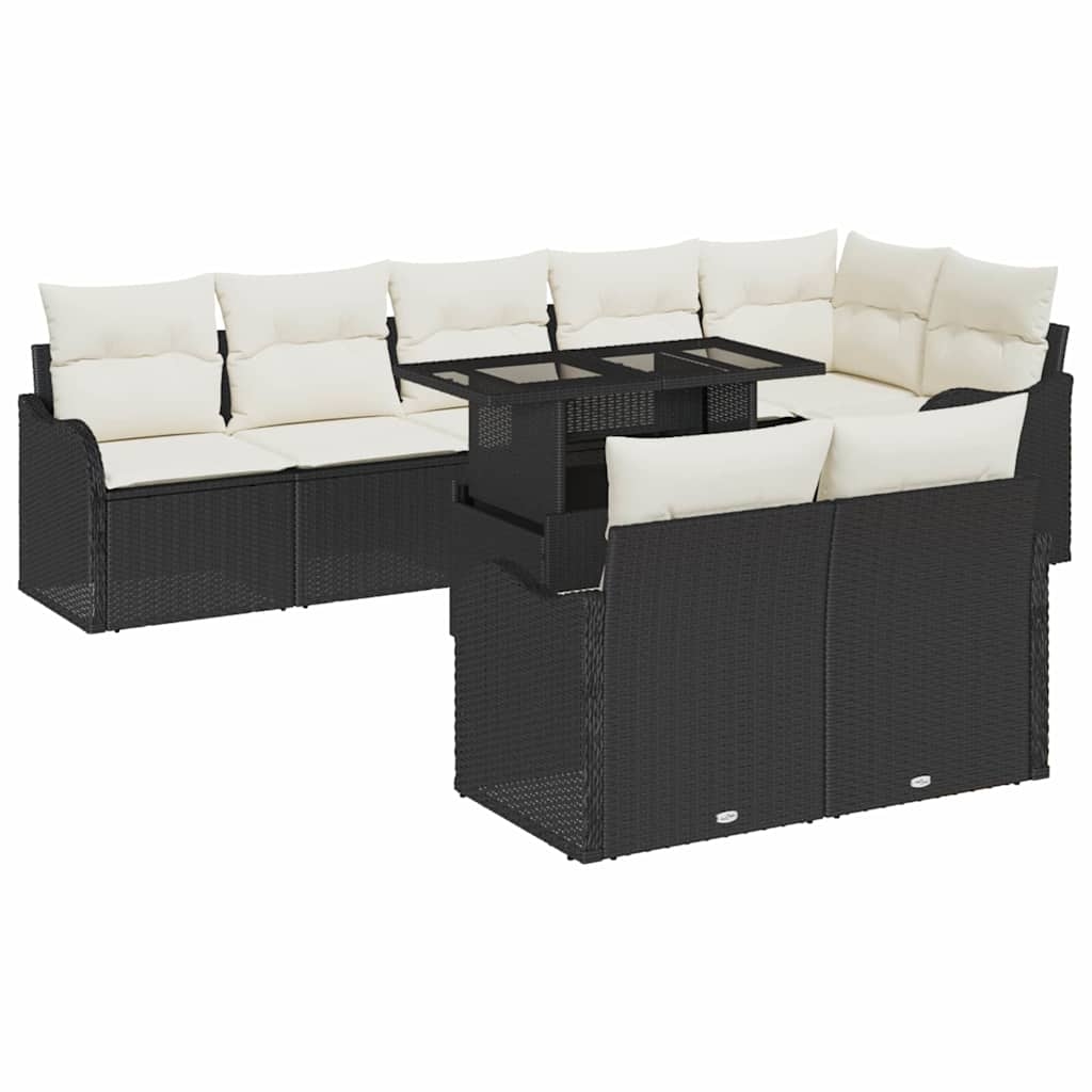 vidaXL Garten-Sofa-Set mit Kissen mit Kissen 9 pcs Schwarz Poly Rattan Image