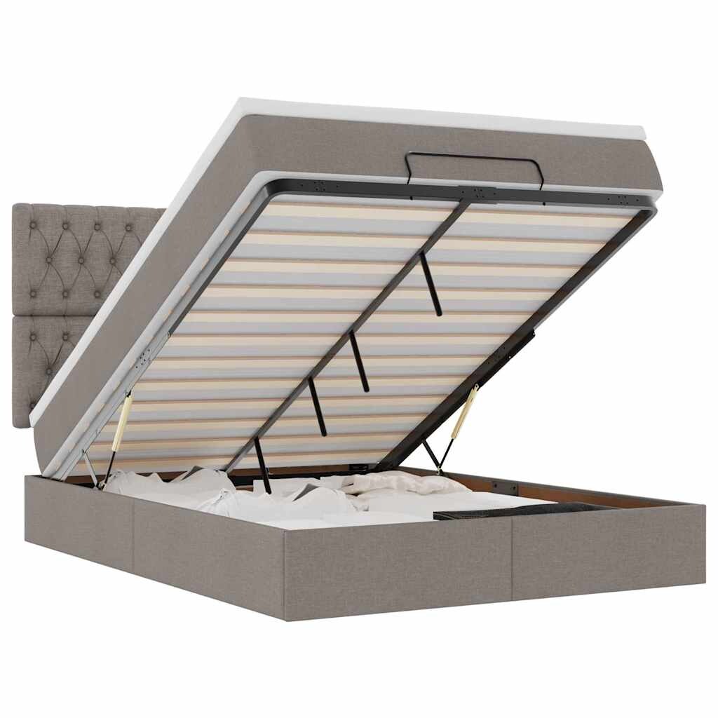vidaXL Ottoman-Bett mit Matratze & LEDs Taupe 140x190 cm Stoff Image