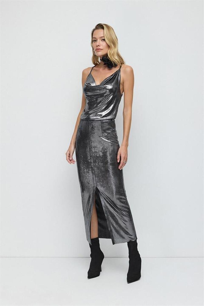 Glänzende Slim Fit Scoop Neck Cami Top Image