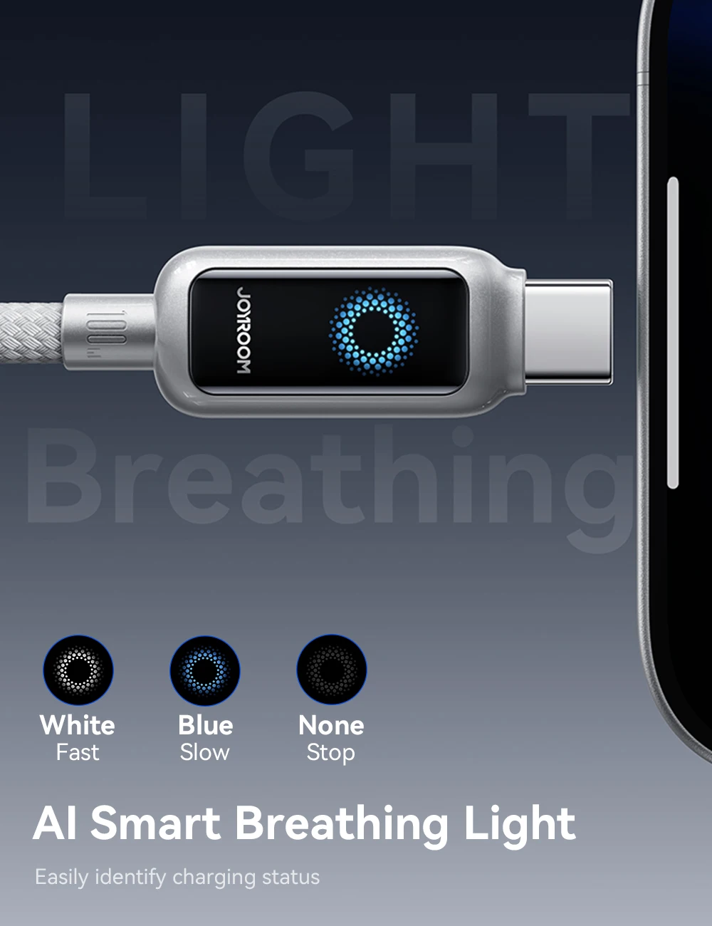 Joyroom 100 W 1,2 m Schnellladekabel USB Typ-C auf Typ-C-Kabel mit automatischer Abschaltung für iPhone, Xiaomi, Samsung, OPPO VIVO Image