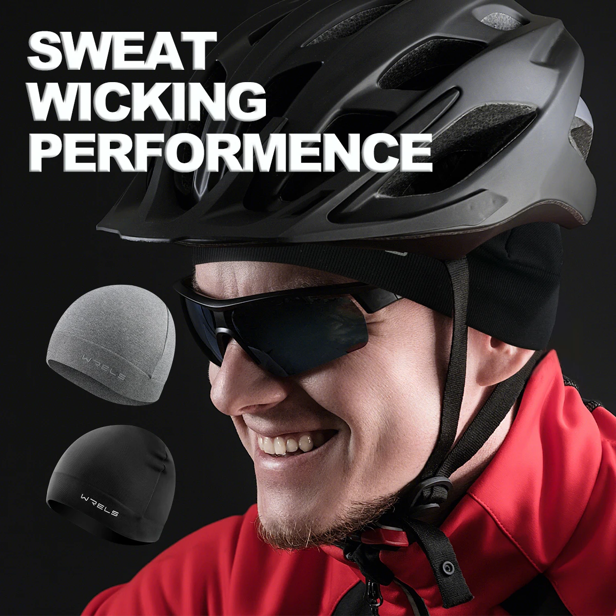 WRELS Winter-Beanie-Mütze, winddicht, warm, gestrickt, schweißableitend, Radfahren, Totenkopf-Mütze, thermisch, kältebeständig, weich, Outdoor-Sport, Laufmütze Image