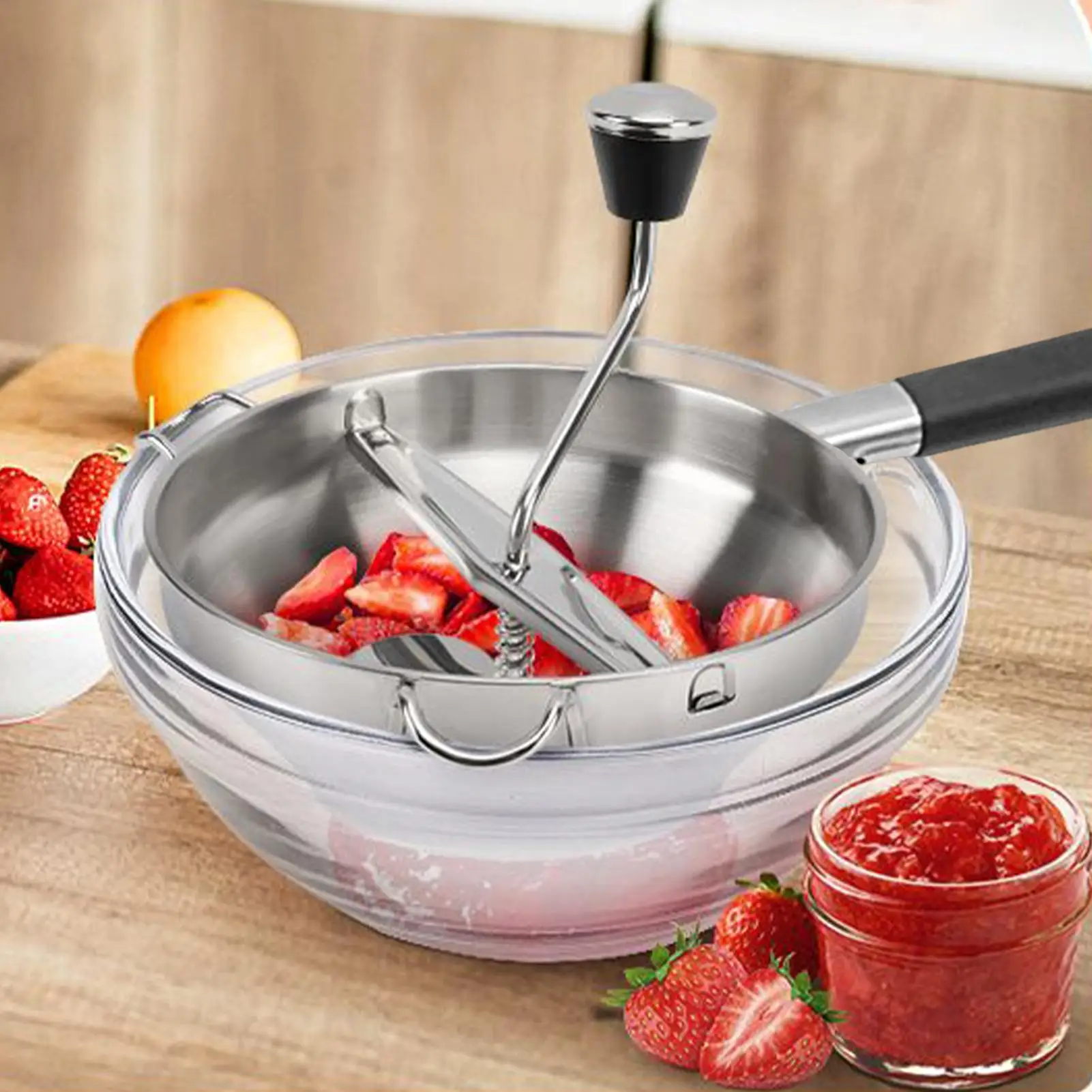 Potato Smasher Tool Ricer Küchenwerkzeug, manuell in Lebensmittelqualität, mit 3 austauschbaren Mahlscheiben, Zerkleinerer für Zuhause, Knoblauch, Obstpüree Image