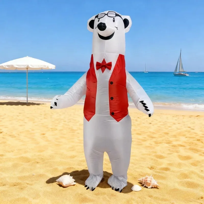 Aufblasbare Eisbär-Kostümweste, Eisbär mit Schutzbrille, Ganzkörper, frecher, lustiger Anzug, Halloween, Weihnachtsfeier, Erwachsenengröße Image