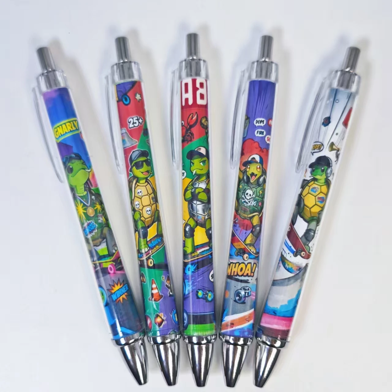 6 Stücke/11 Stücke Skateboard Schildkröte Thema Einziehbare Stifte Kreative Schildkröte Kugelschreiber Zurück-zu-Schule Student Writing Geschenk Stifte Image