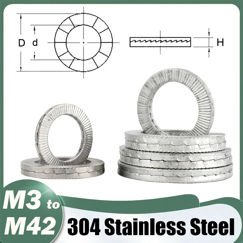 M3 M4 M5 M6 M8 bis M42 304 Edelstahl DIN25201 Doppeldeckige selbstsichernde Unterlegscheibe Keilschloss lose stoßfeste Dichtung Image