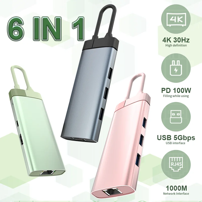 USB-C-Hub zu HDMI-kompatiblem Adapter Typ-C Dock Station 4K 30HZ PD-Ladekompatibler Typ-C-HUB für MacBook Air PRO Laptops Image