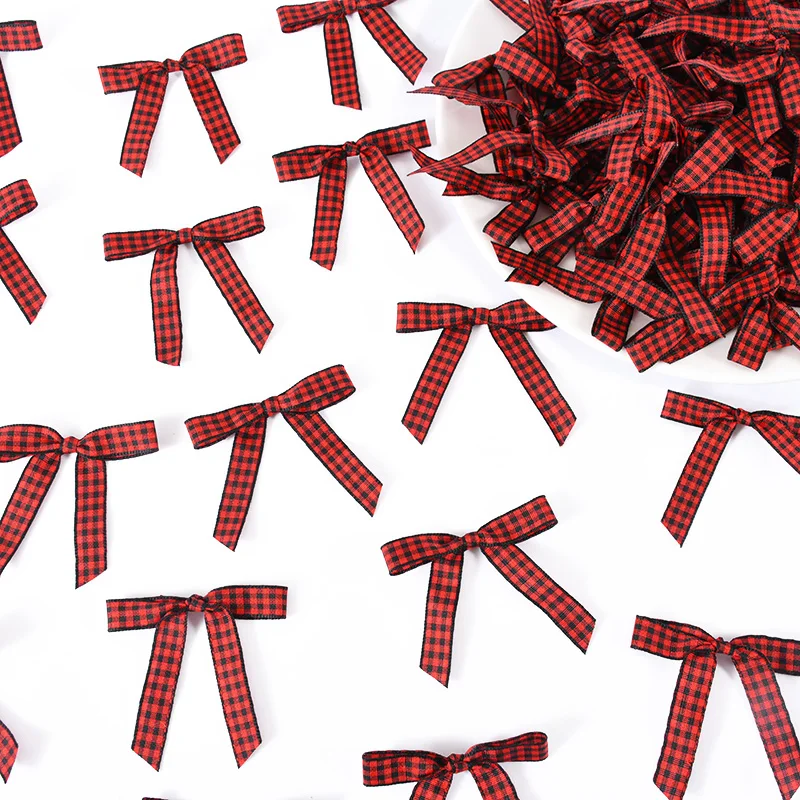 10 stücke Mini Weihnachten Bogen Rot Schwarz Weihnachten Baum Bowknot Anhänger Ornamente Für Home Dekoration 2024 Navidad Neue Jahr Party DIY geschenke Image