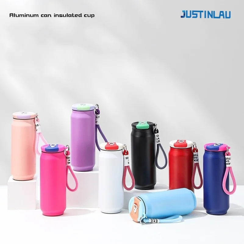 JUSTINLAU Spot Goods 500 ml Thermoskanne, Kaffeetasse, Popdose mit Seil, Isolierflasche, Edelstahl, Reisebecher, Thermo-Wasserflasche Image