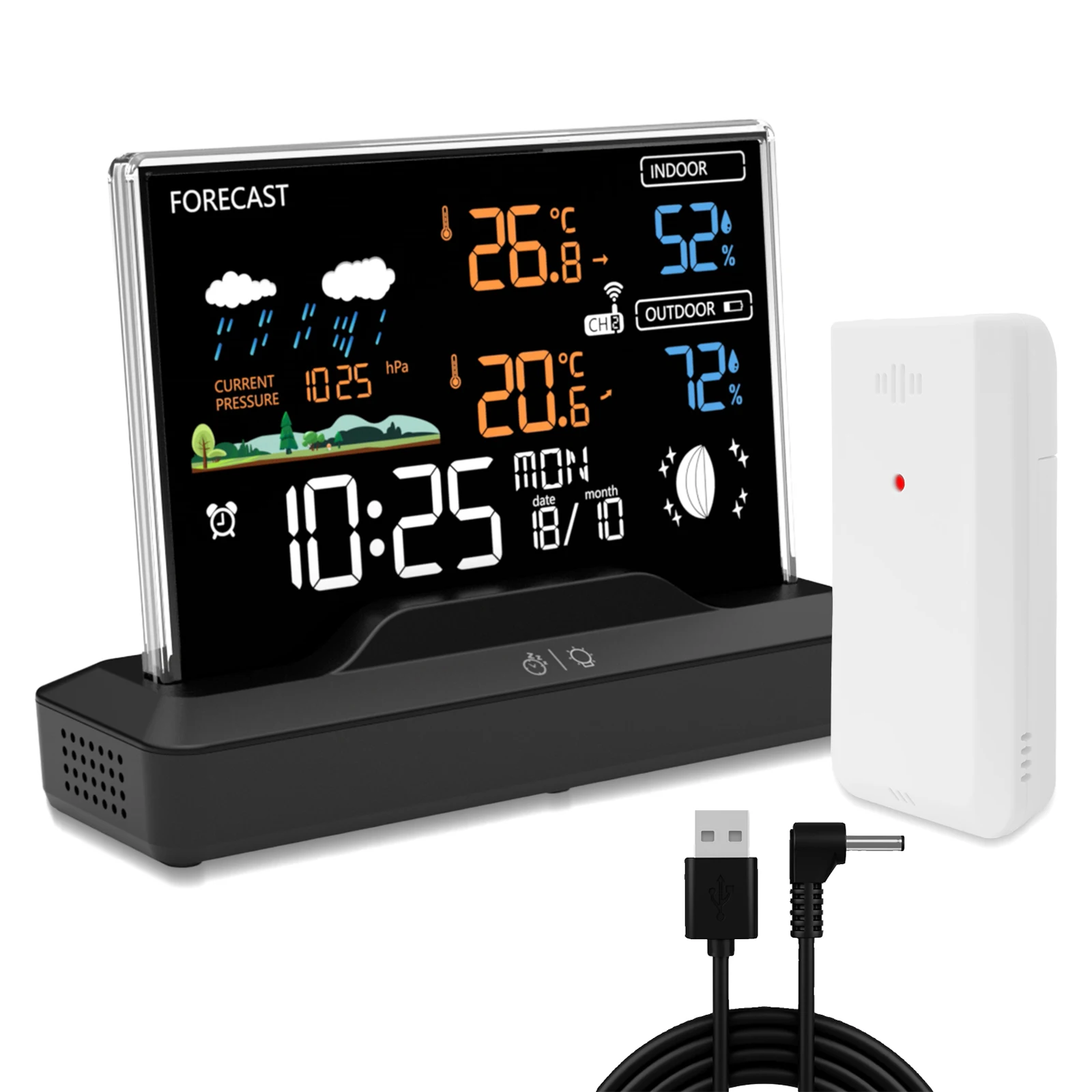 Station météo sans fil Station météo RF avec prévisions météorologiques thermomètre hygromètre alerte horloge Phase de lune prévisions météorologiques