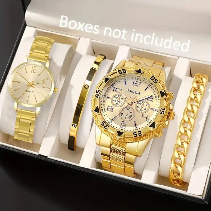 4PCS Mode Paare Uhren Armband Set Luxus Männer Business Uhr Einfache Frauen Quarz Armbanduhr (Ohne Box) Image