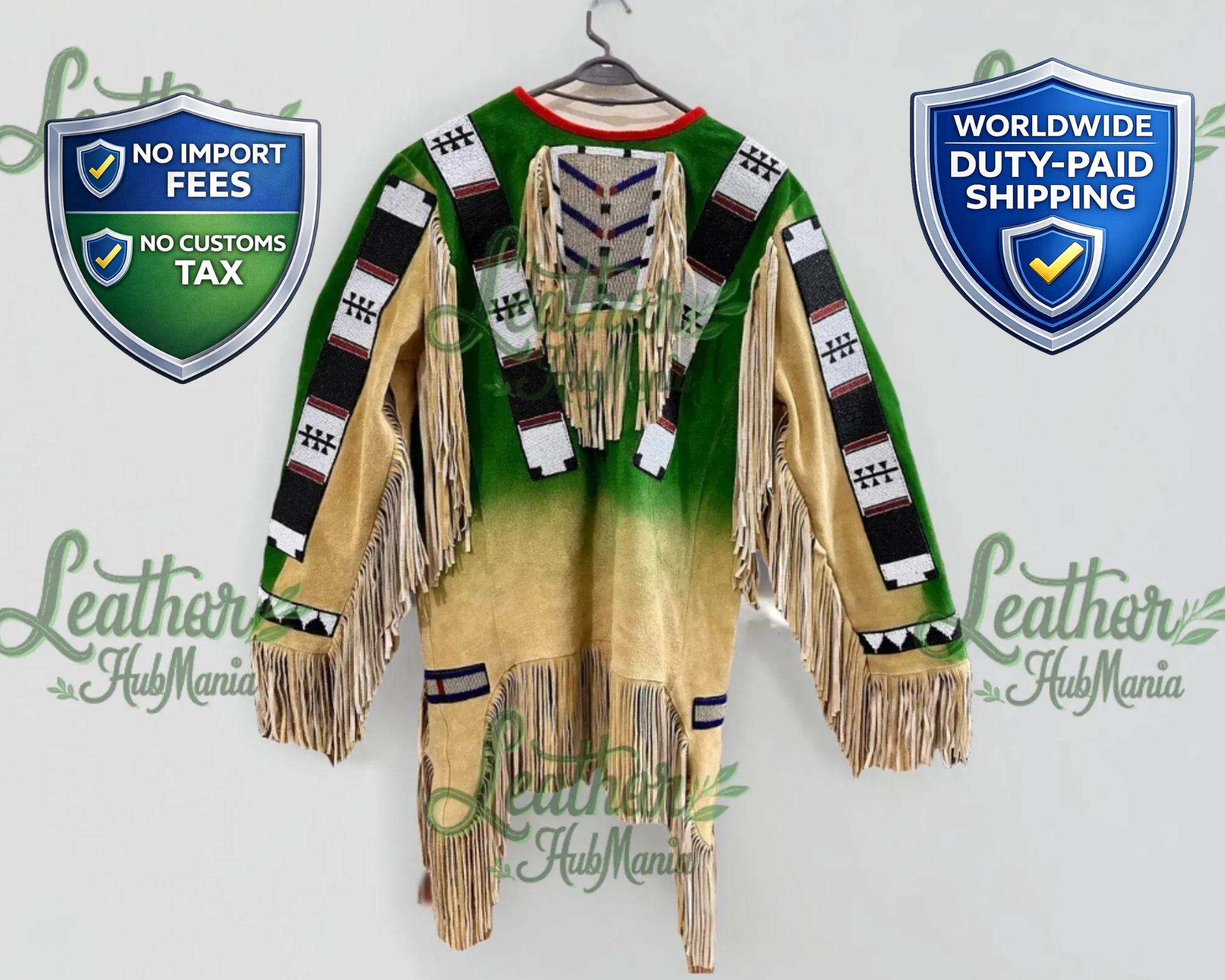 Giacca da uomo in pelle scamosciata Sioux / Camicia da guerra western con frange e perline / Abito da cowboy nativo americano