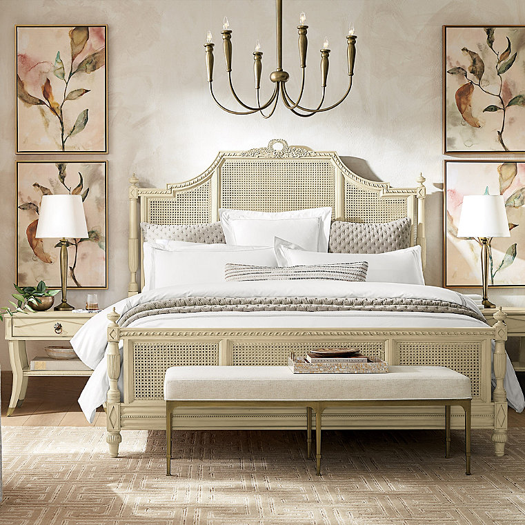 Beauvier Bedroom Set in French Linen - Queen, Bed, Two Nightstands and Four-Drawer Chest - Frontgate