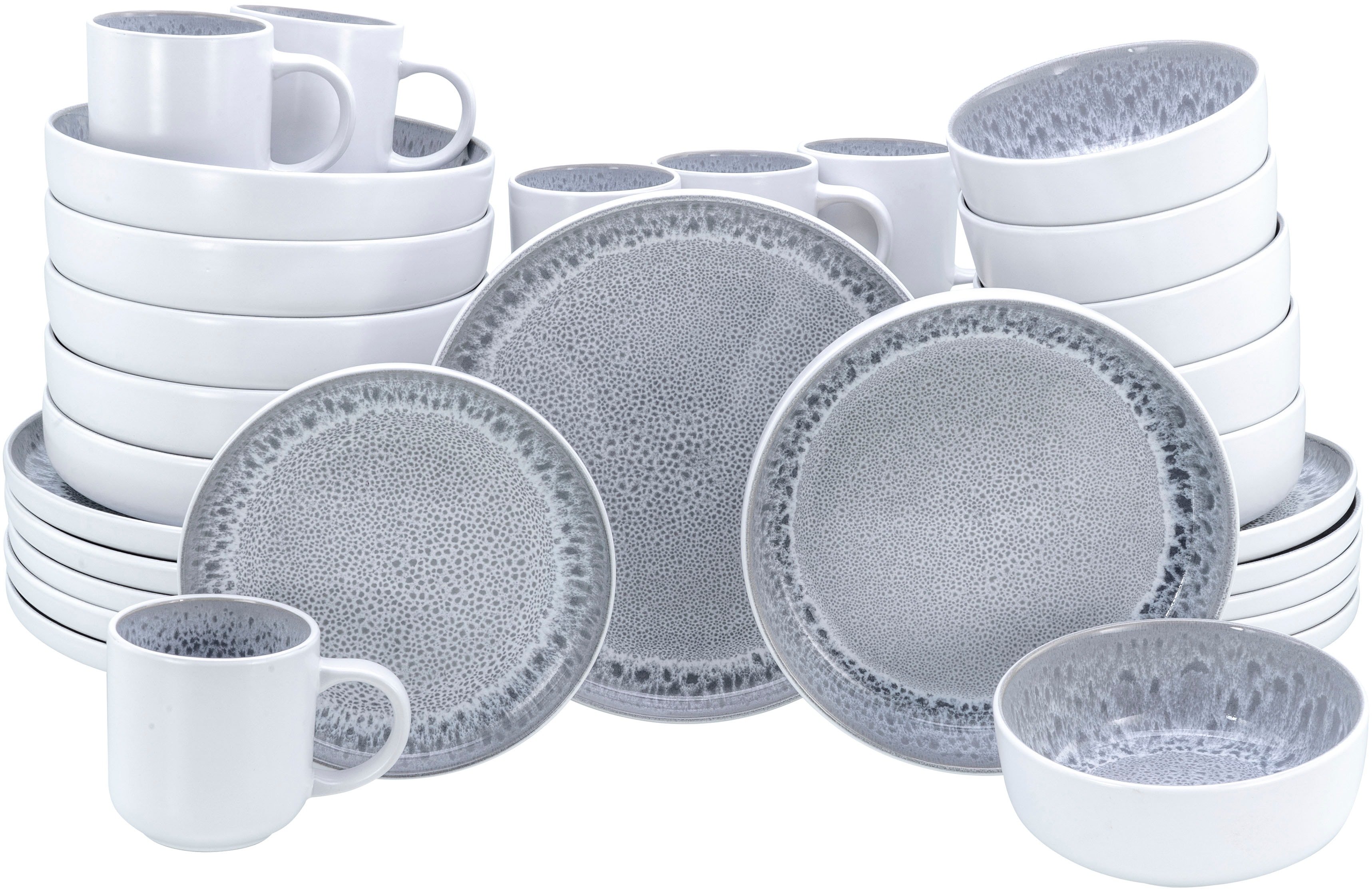 Kombiservice OTTO HOME "modernes Geschirr-Set, Service Lykk", weiß, stone, 30 Stk., Steinzeug, Geschirr-Sets, Kombiservice, hohe Haltbarkeit, spülmaschinen- & mikrowellengeeignet, Reaktivglasur