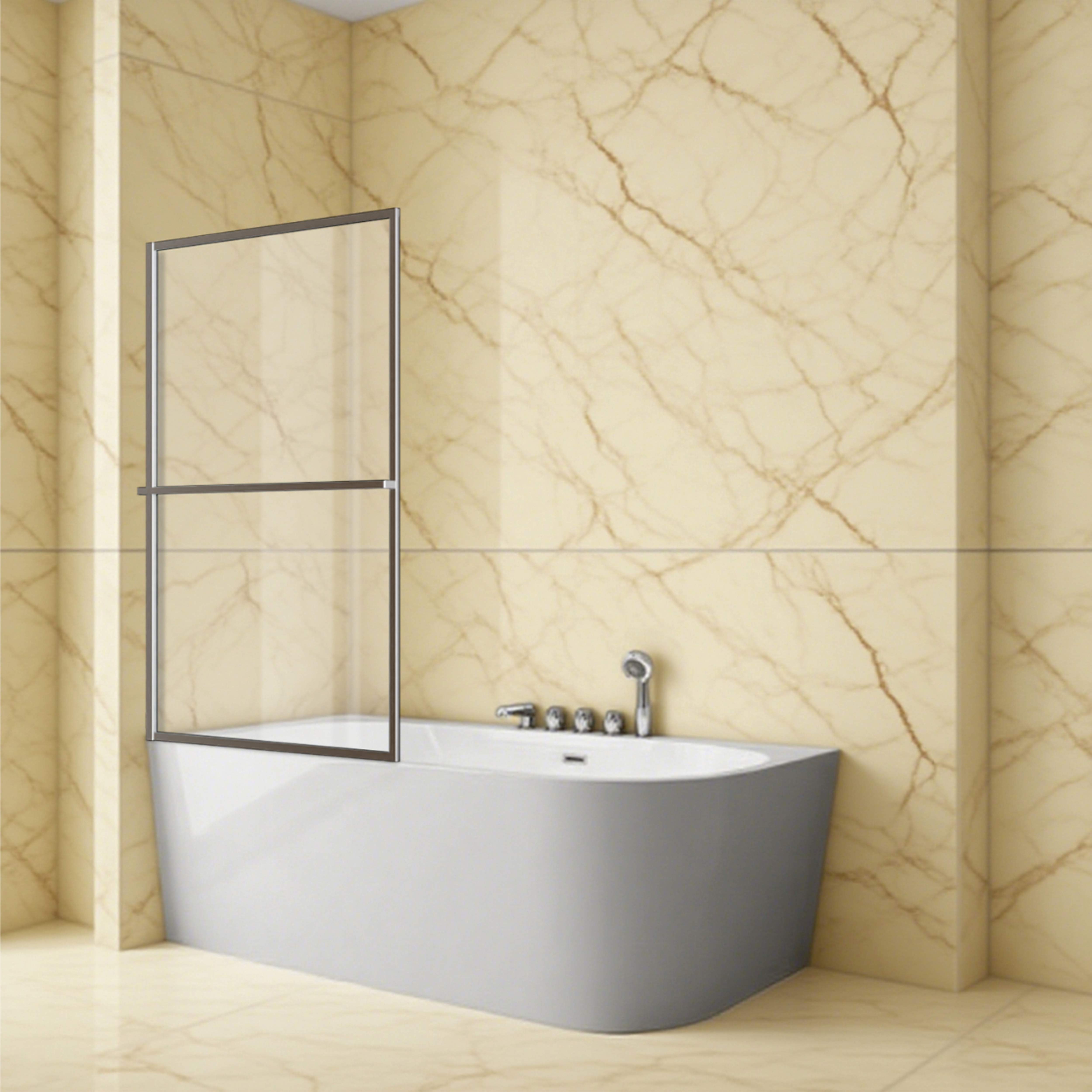 Badewannenaufsatz WELLTIME "Block", chrome, B:90cm H:140cm, Duschwände, 6mm ESG und Antikalkversiegelung,extra schlanker Rahmen