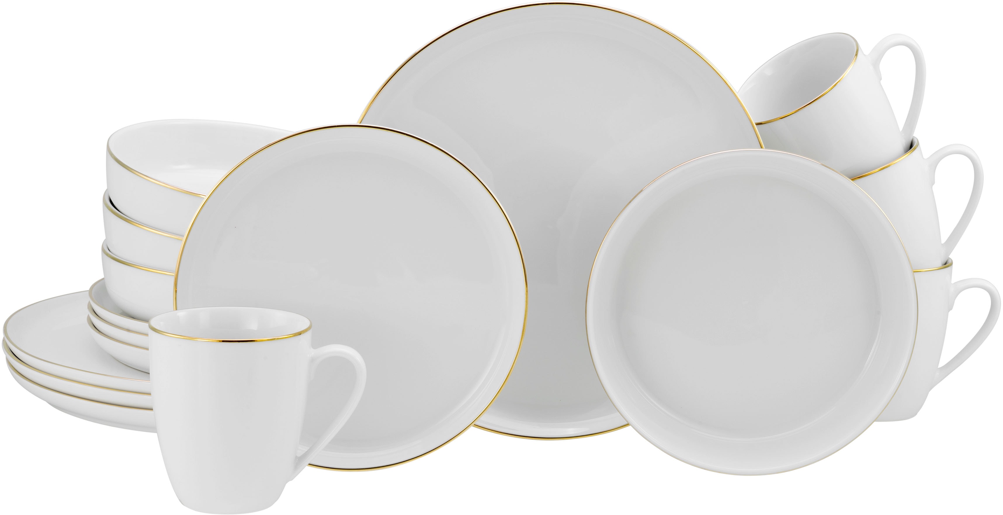 Kombiservice "Elowen", weiß, goldfarben, 16 Stk., Porzellan, LEGER HOME BY LENA GERCKE, Geschirr-Sets, Kombiservice, Haltbarkeit, Zeitlos