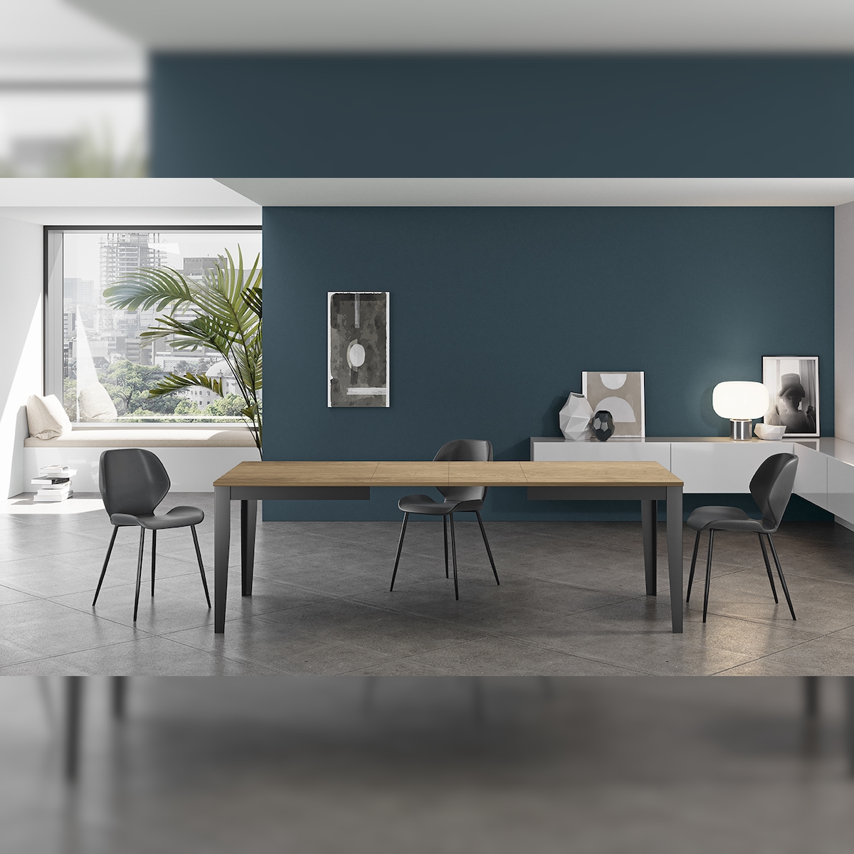 Stones Groß - Ausziehbarer Tisch (130/290 x 80 cm) aus schwarzem Melamin Image