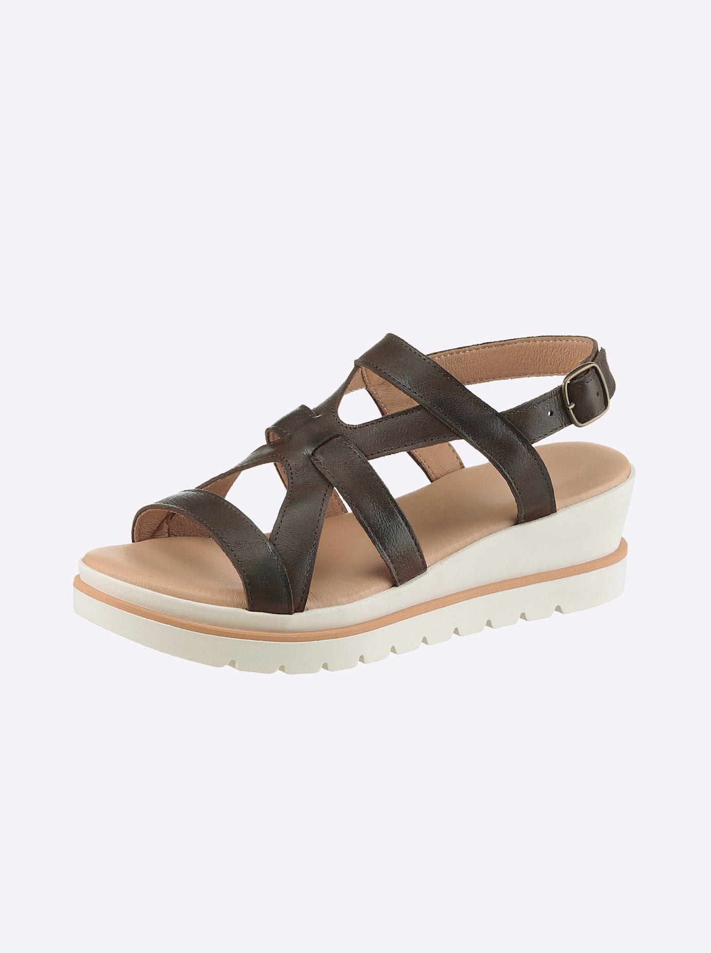 Sandalette HEINE, Damen, Gr. 38, braun, Glattleder, Leder, Rindsleder, Schuhe Sandalette