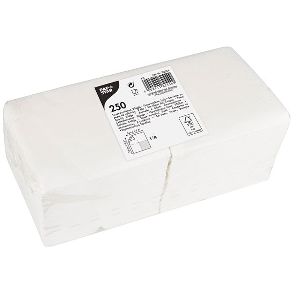 Papstar Servietten 1/4-Falzung weiß 2-lagig 250 Stück weiß