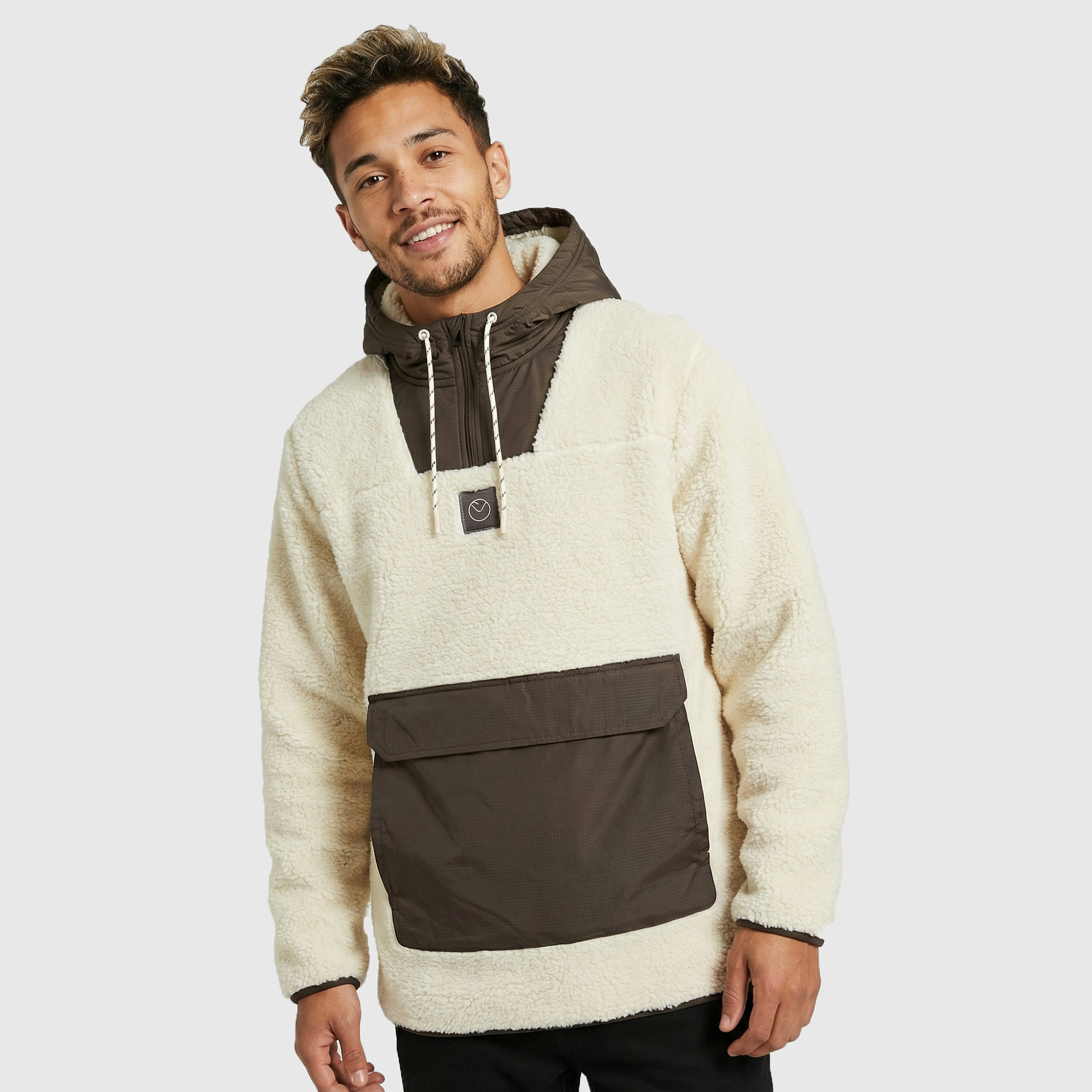 Leeds United Elements Microfleece-Kapuzenpullover mit Viertelreißverschluss – Whitecap Grey – Herren Image