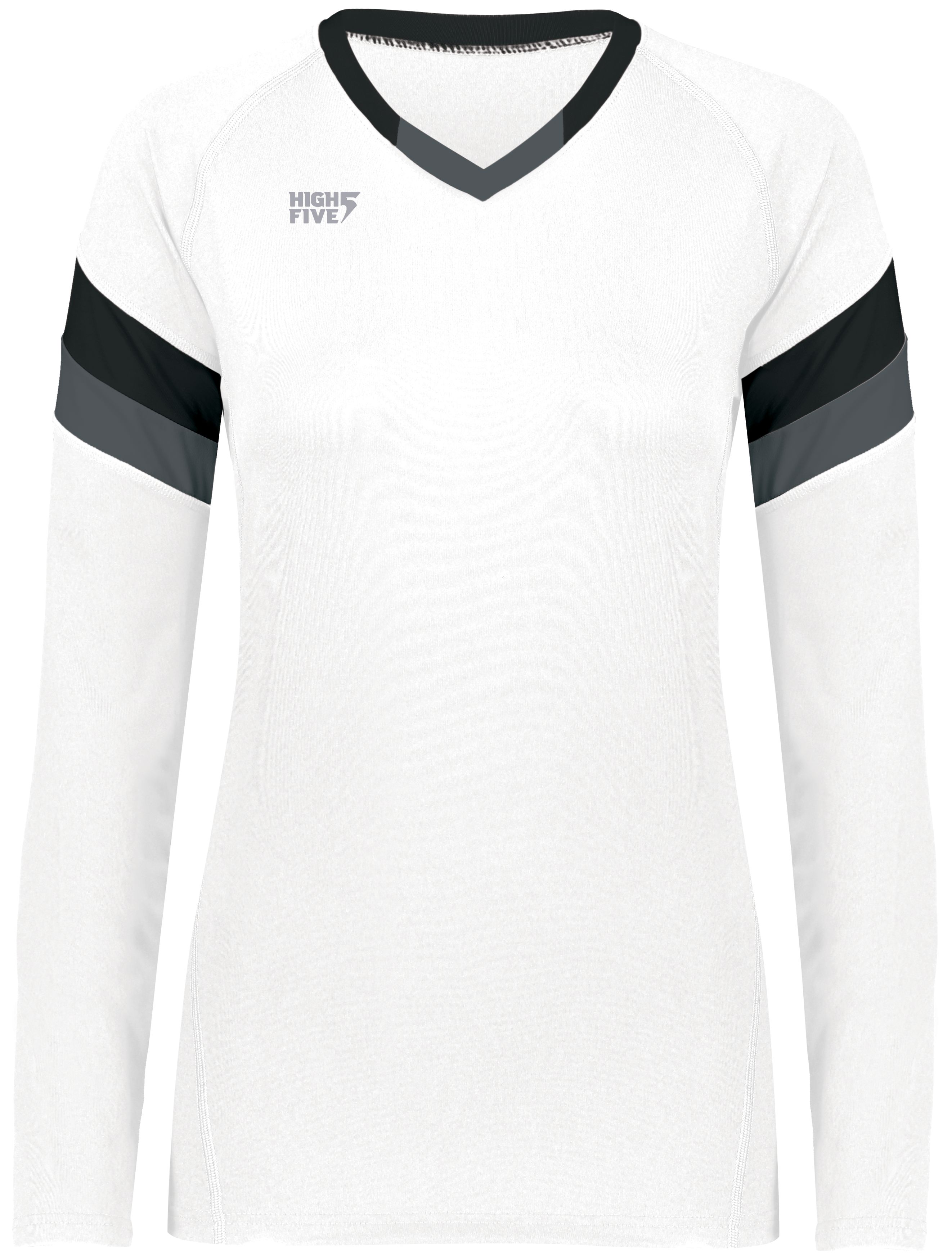 HighFive 342243 Athletic Girls TruHit Tri-Color Long Sleeve Jersey T-Shirt in white | Polyester/Spandex Blend