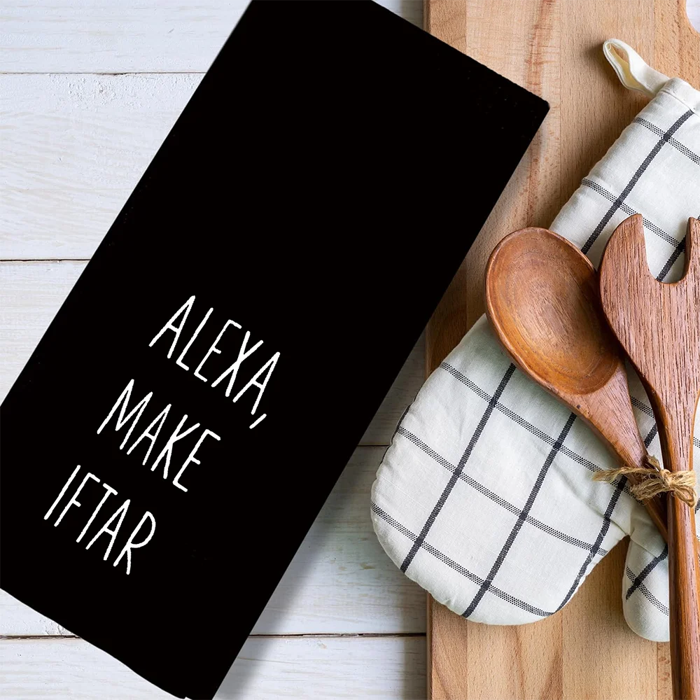 2026 Ramadan Schwarz ALEXA MAKE IFTAR Handtuch Ramadan Geschirrtuch Küchendekor Eid Mubarak Islamisches muslimisches Geschenk für Gastgeberin Image