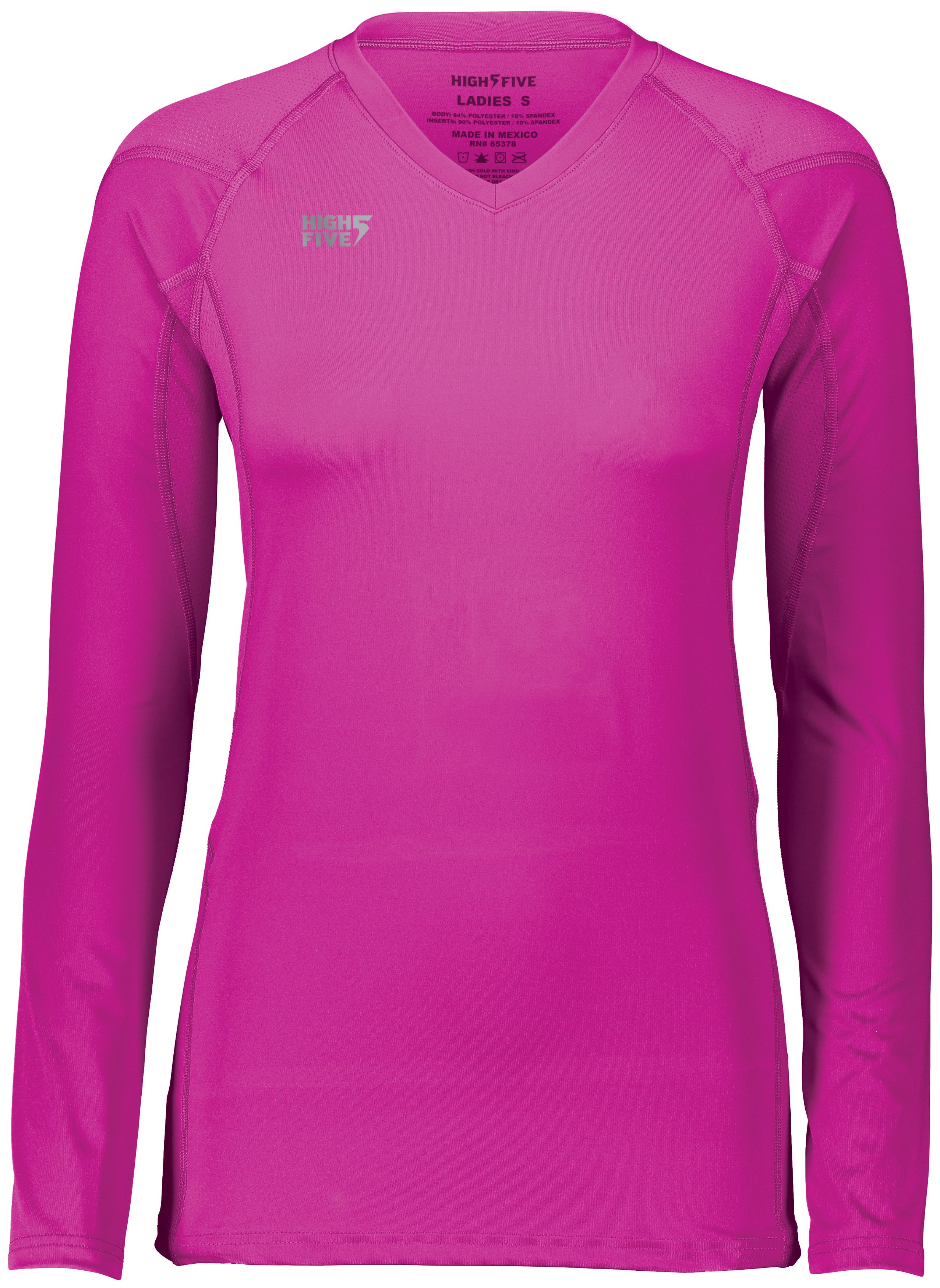 HighFive 342213 Athletic Girls TruHit Long Sleeve Jersey T-Shirt in Power Pink size Large | Polyester/Spandex Blend