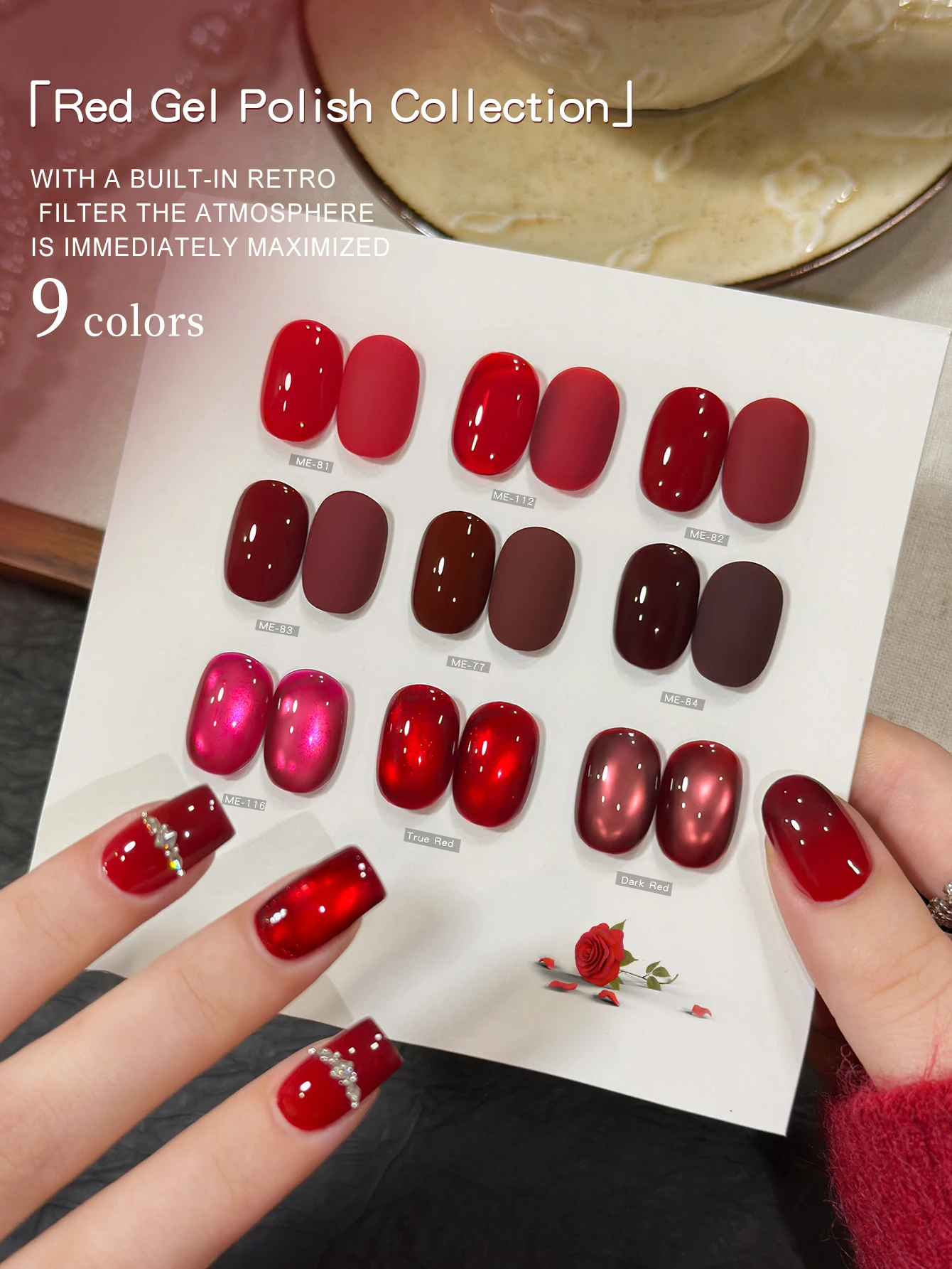XEIJAYI 1/9 Stück 15ml Hochglanz Rote Serie Katzenauge Gel-Nagellack-Set in Verschiedenen Farben Abziehbarer UV/LED-Lack Image