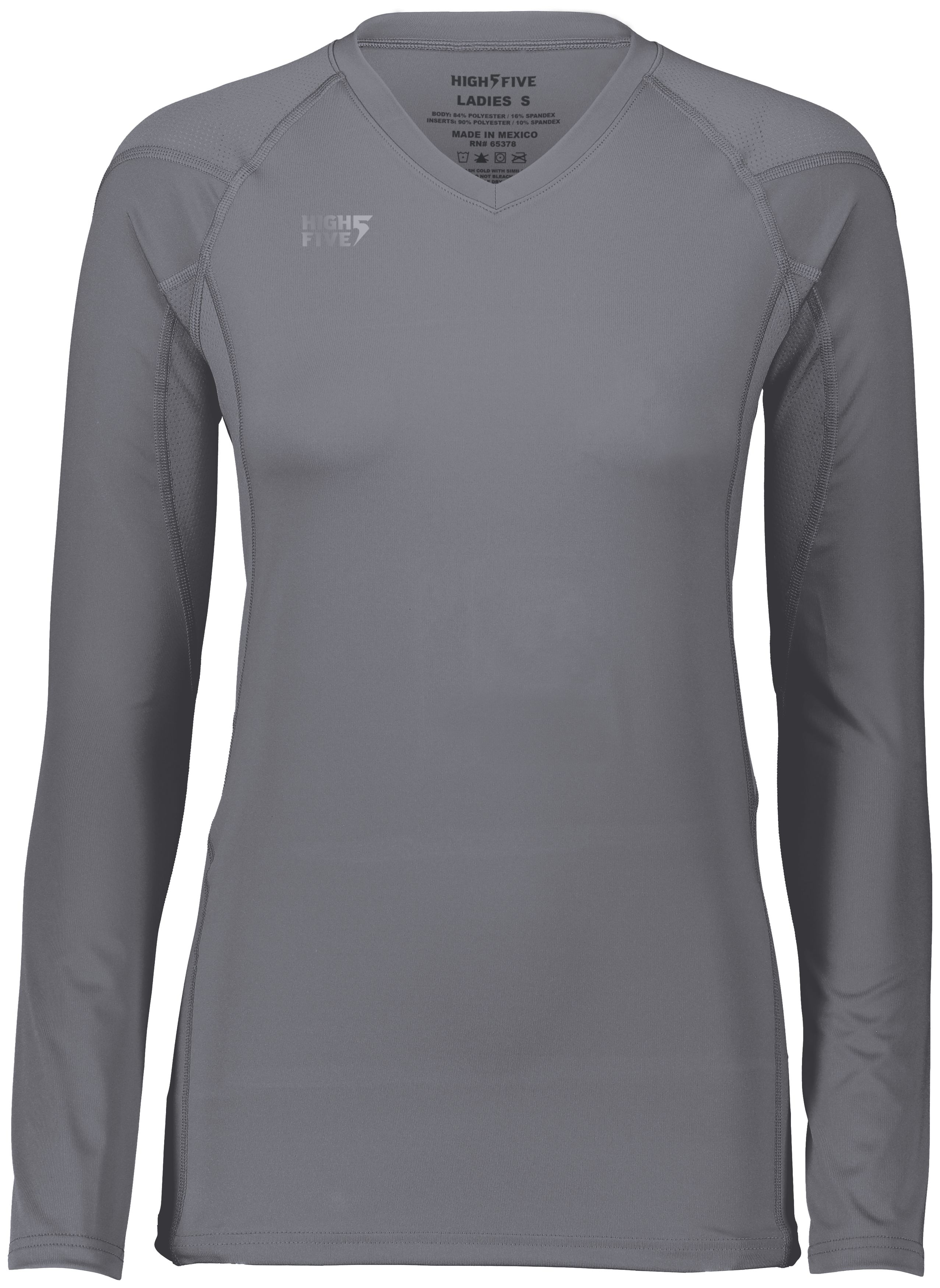 HighFive 342213 Athletic Girls TruHit Long Sleeve Jersey T-Shirt in Graphite Grey size Large | Polyester/Spandex Blend