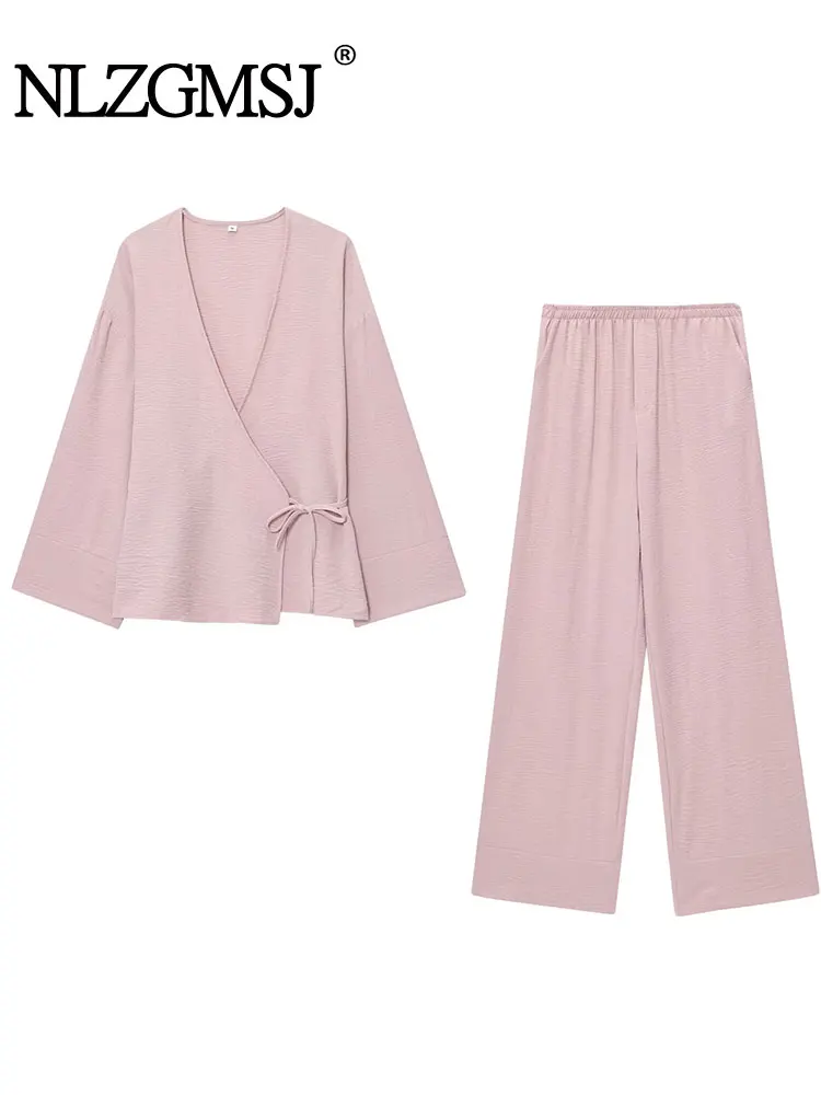 NLZGMSJ 2025 Frauen Anzug Hosen Sets Für Frauen 2 Stück Neue Mode Kimono Mantel Elegante Zwei Stück Set Frauen Outfit Image