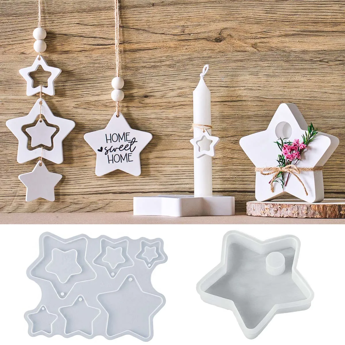 Star Series Silikonform DIY handgemachte Beton Kerzenhalter Kerze Dekor Anhänger Ornamente Form Pentagramm Kerzenständer Handwerk Image