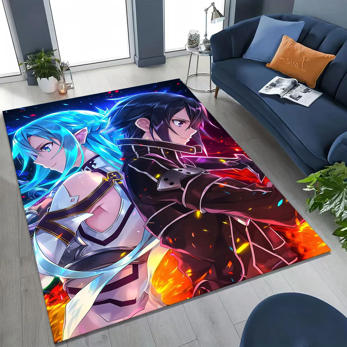 Anime SAO Sword Art Online Cartoon 3D-Teppich für Schlafzimmer, Wohnzimmer, Sofa, Zuhause, Fußmatte, Dekor, große Kinder spielen, rutschfeste Bodenmatte Image