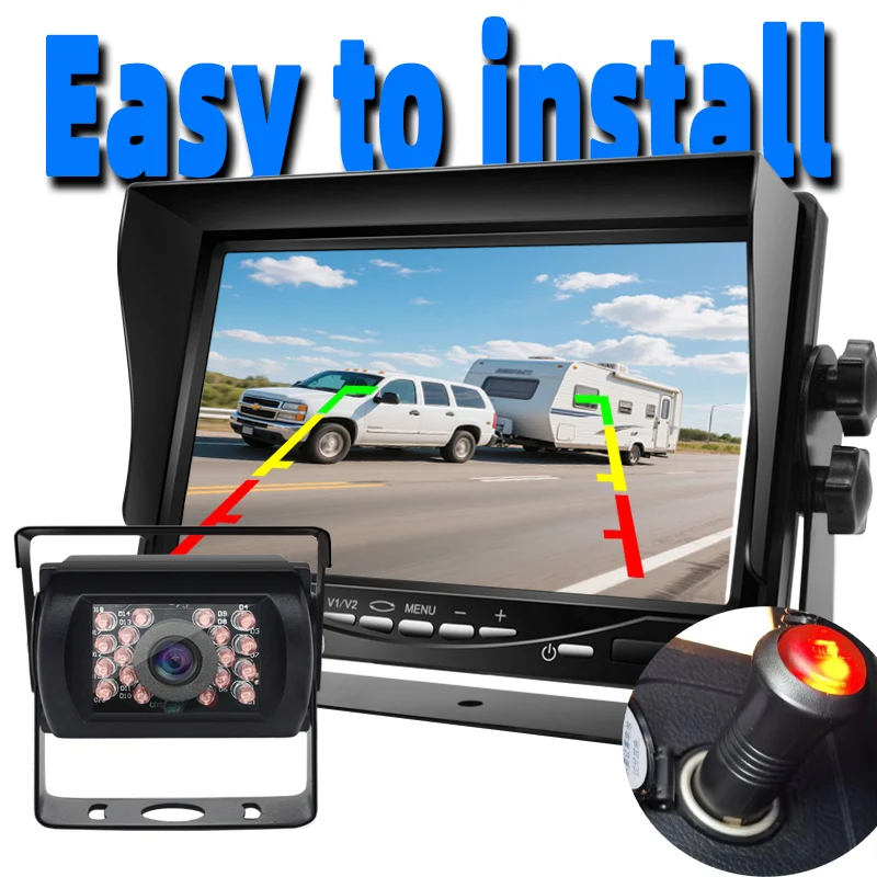 7-Zoll-Truck-Rückfahrkamera mit Nachtsicht, 24-V-HD-Monitor-Kit für Backup-Sicherheit, kompatibel mit LKWs, Bussen, Wohnmobile, Anhängern Image