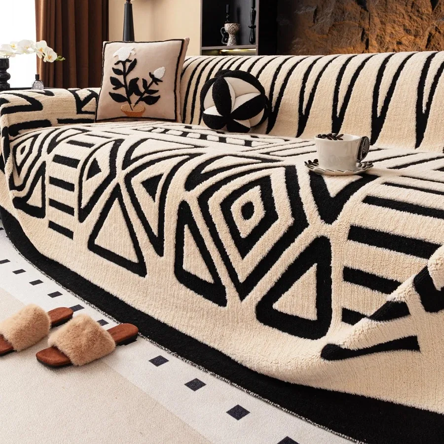 1 Stück böhmisches Jacquard-Sofahandtuch aus warmem, getuftetem Fleece, weiche, dicke Decke im Boho-Stil für Wohnzimmer, Couch, Sofabezug Image
