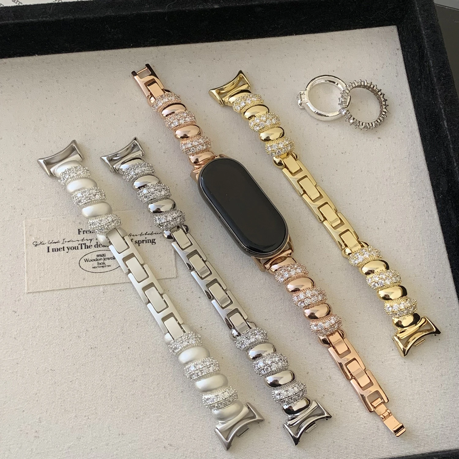 Premium Luxus funkelndes Kupfer-Metallarmband für Xiaomi Armband 10 8/9pro für Redmi Watch4/5 Damenarmband Universal 18 20 22 mm Image