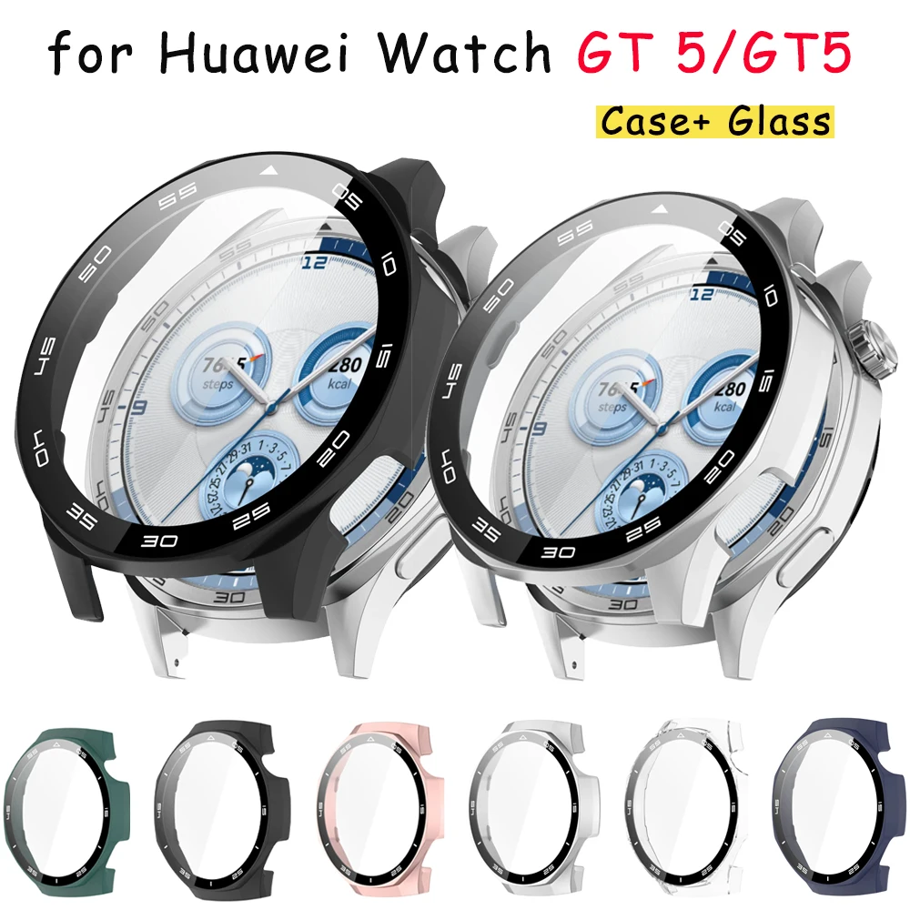 Hülle für Huawei Watch GT 5/GT5 Pro 46 mm. Hülle: Displayschutzfolie aus gehärtetem Glas und harter PC-Schutzstoßstange – Zubehör Image