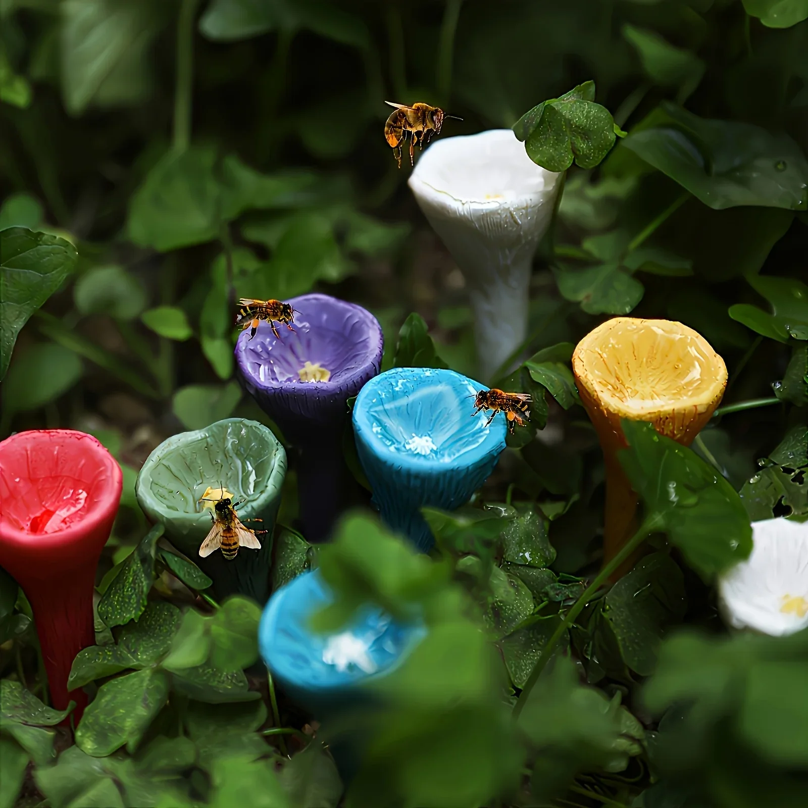 Bienen-Insekten-Trinkbecher, Bienen-Trinkbrunnenbecher, Blumenform, Bienen-Wasserspender mit Kindergartenbecher und Halter aus Kunstharz für die Bienenzucht