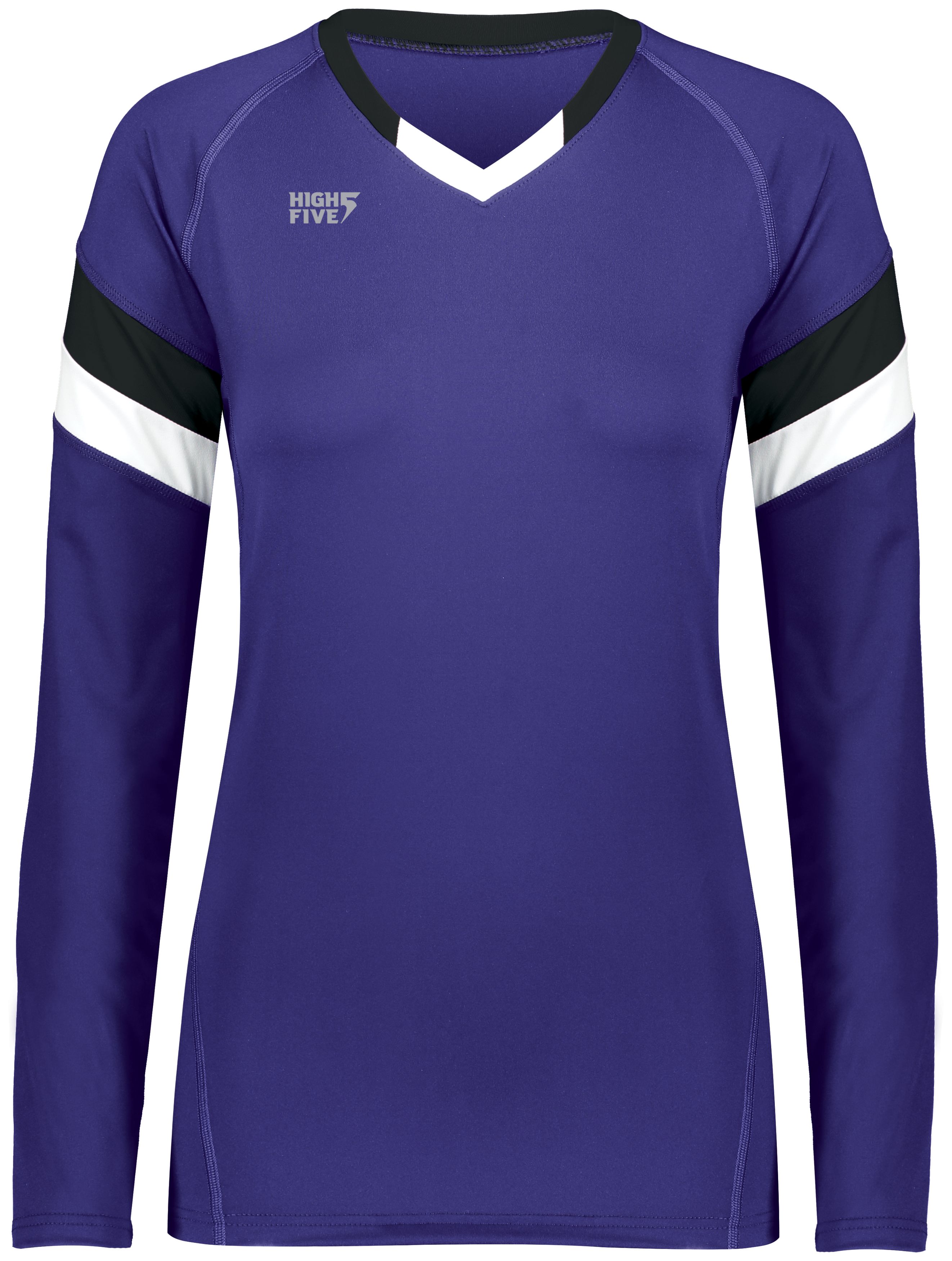 HighFive 342243 Athletic Girls TruHit Tri-Color Long Sleeve Jersey T-Shirt in Purple/Black/White size Small | Polyester/Spandex Blend