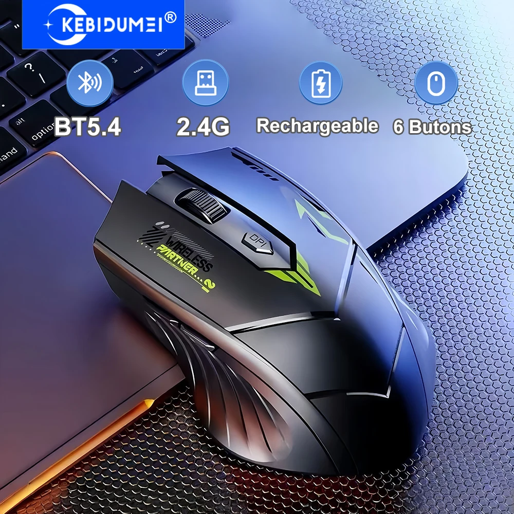 Dual-Mode-Maus, Bluetooth 5.4, 6 Tasten, 2,4 G, kabellose Maus, wiederaufladbare Gaming-Maus, Büromäuse für PC, Laptop, MacBook Image