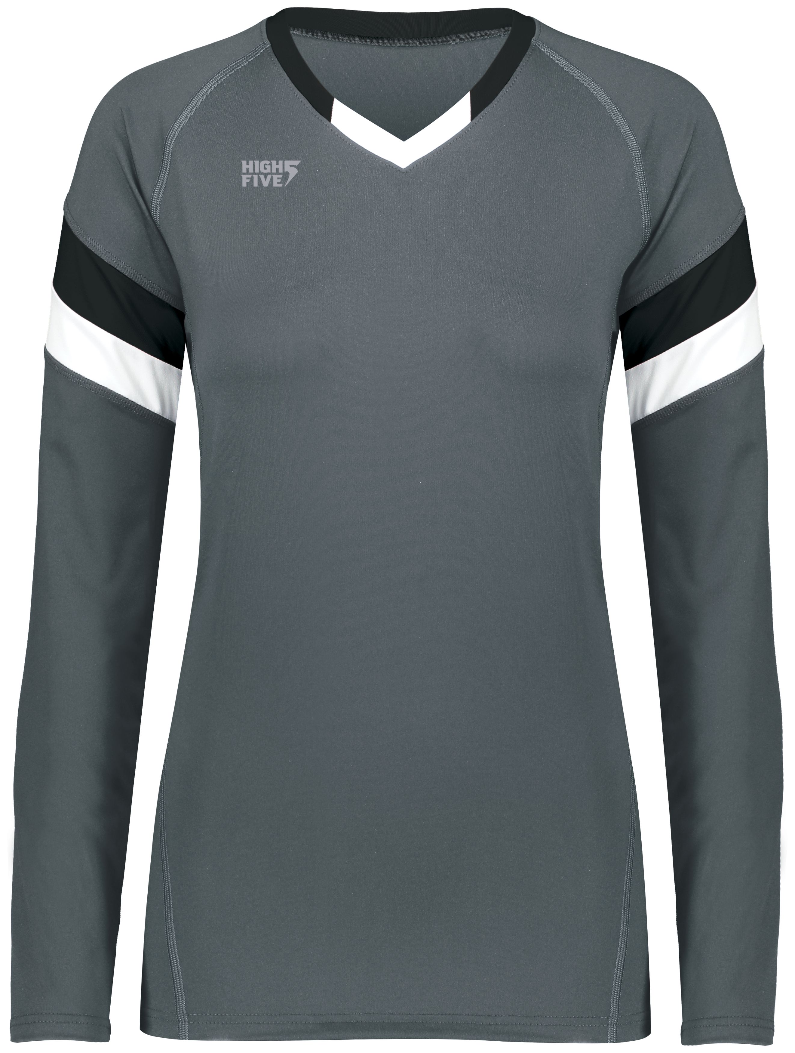 HighFive 342243 Athletic Girls TruHit Tri-Color Long Sleeve Jersey T-Shirt in Graphite Grey size Medium | Polyester/Spandex Blend