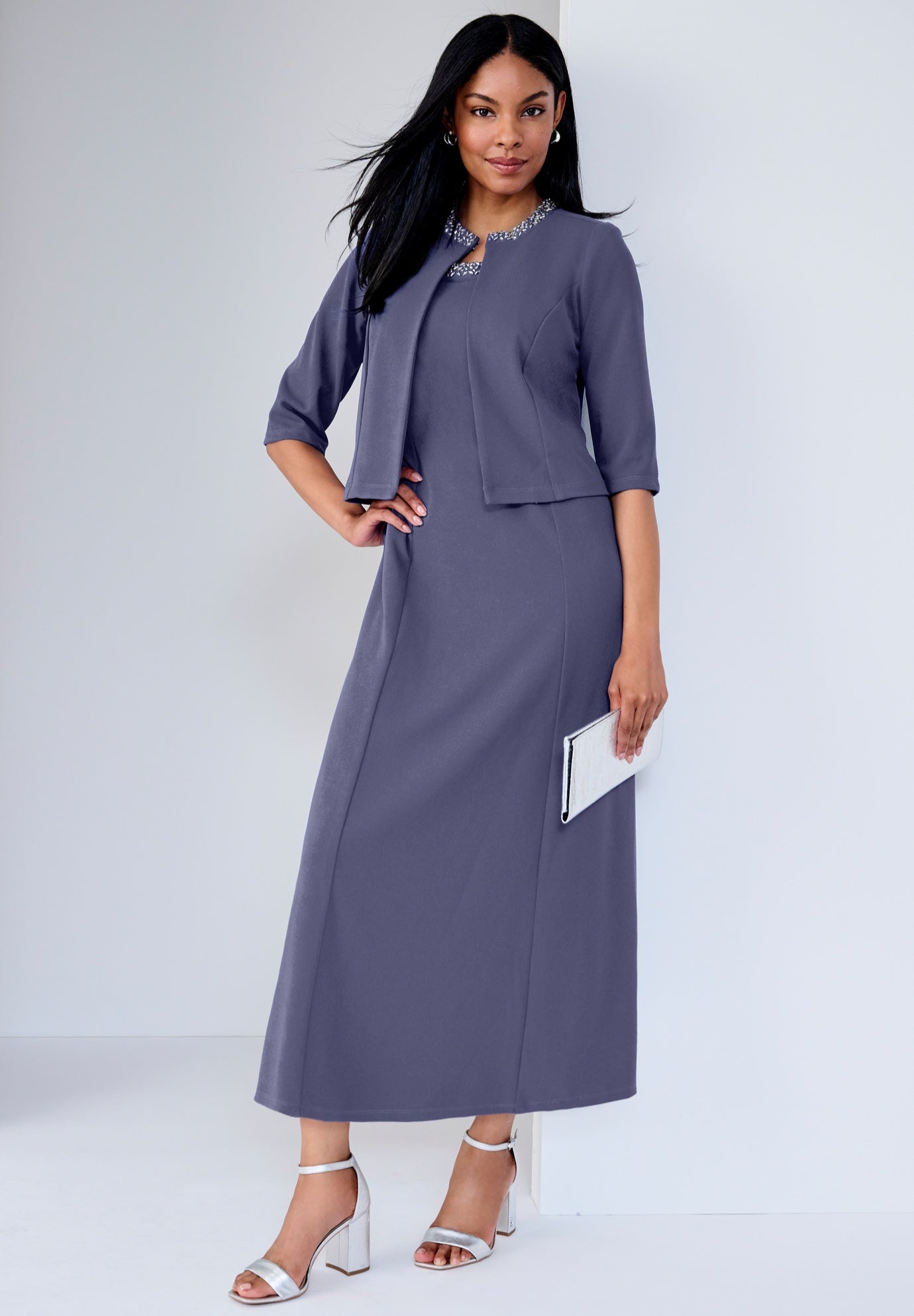 Plus Size Women's 2-Piece Beaded Jacket Dress by Jessica London in Deep Dusk Beaded Neck (Size 28 W) Suit