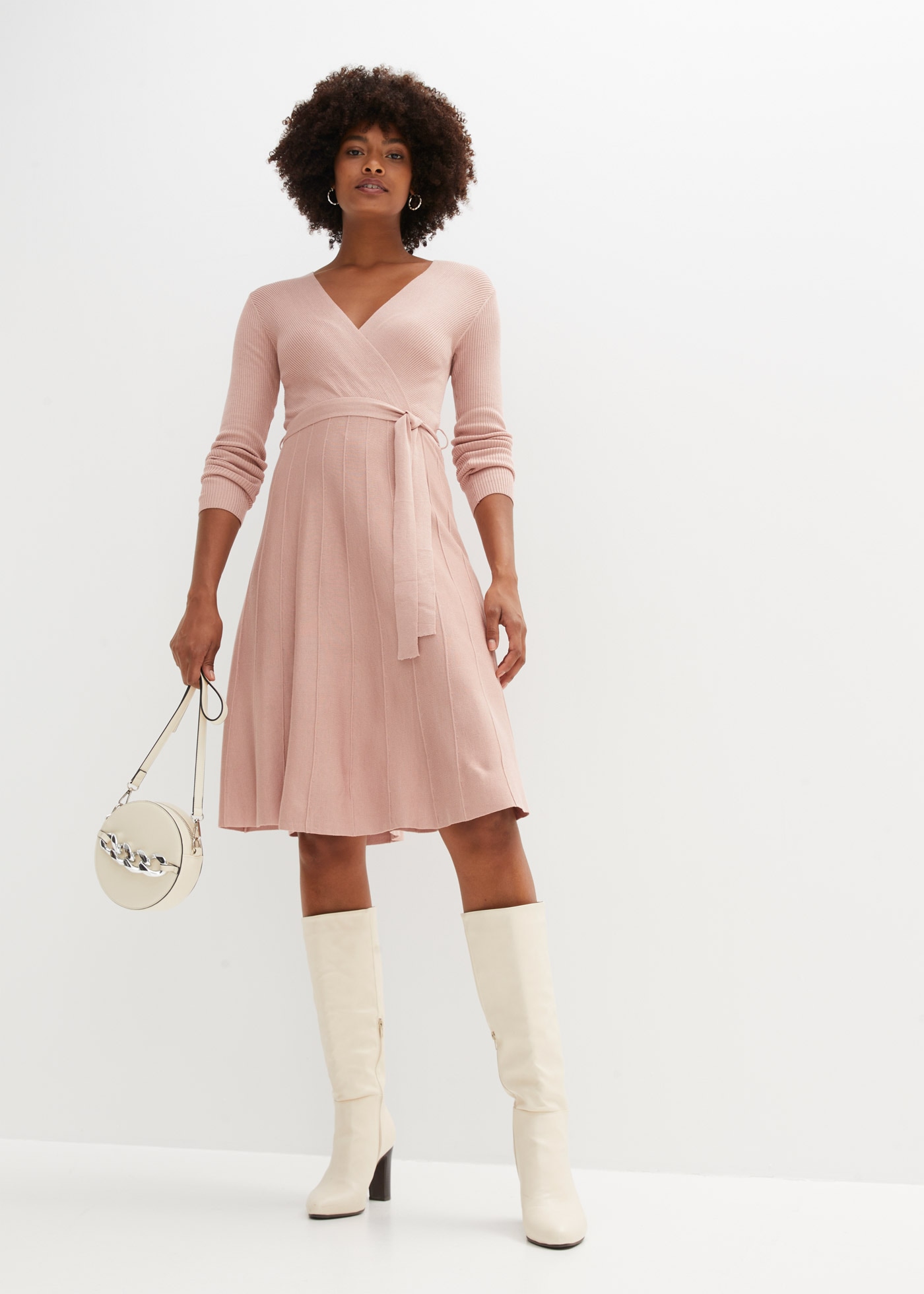 Strickkleid BONPRIX, Damen, Gr. 44/46 (L), N-Gr, rosa, Obermaterial: 70% Viskose, 30% Polyamid, ausgestellt, Kleider Strickkleid, aus Viskose und Polyamid, ausgestellte Passform, eleganter Stil