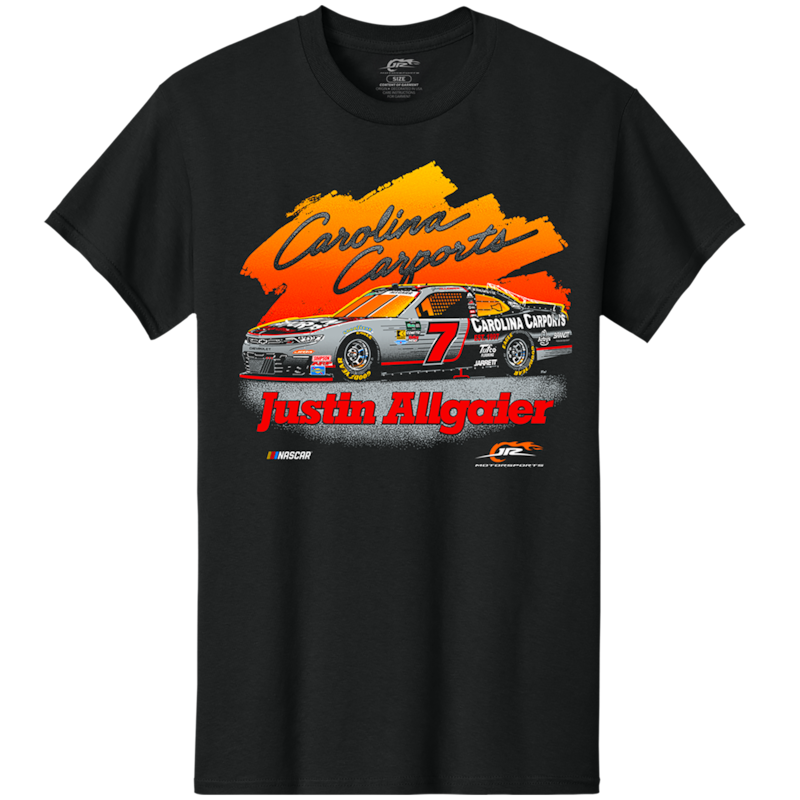 Men's JR Motorsports Official Team Apparel Black Justin Allgaier Carolina Carports Car T-Shirt
