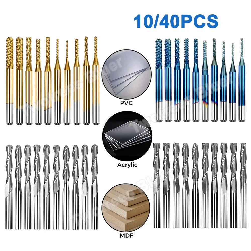 Laser-Holzbearbeitungswerkzeuge, Titan-Mantel-Schaftfräser, 3,175 mm, Nano-Blau-Mantel-Fräser, Holzgravur-Bits für 1610 3018 TTC 450 Image