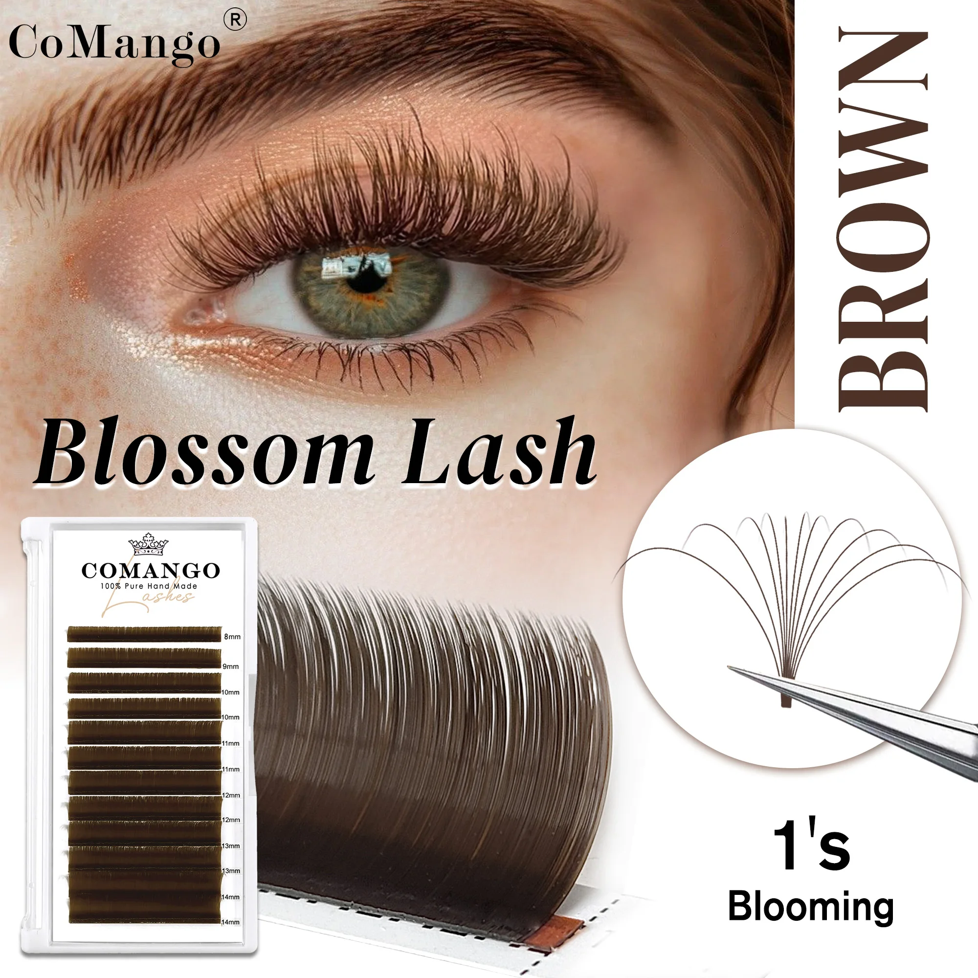 CoMango Easy Fans Mix&Single 8-15 dunkelbraune Wimpern natürliche Volumen-Wimpernverlängerungen professionelle falsche Wimpern Image