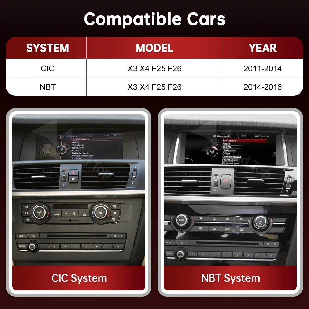 RoadTop 12,3'' Drahtlose Carplay Multimedia Linux Touchscreen Für BMW X3 F25 X4 F26 2011-2016 CIC NBT Android Auto CarPlay Image