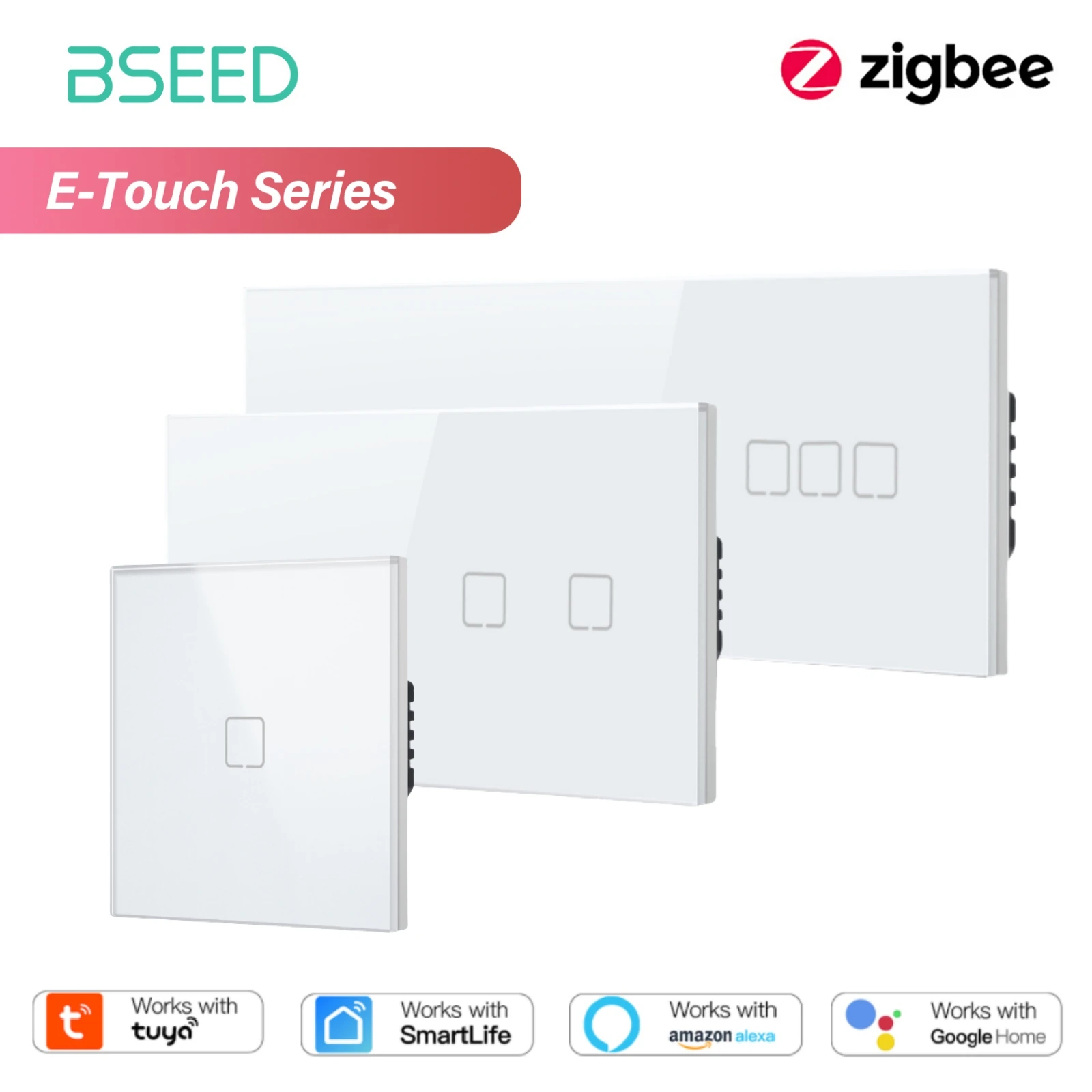 BSEED 1/2/3/4-fach Zigbee Touch-Schalter Glas Smart Wandlichtschalter Touchscreen Hintergrundbeleuchtung Steuerung Alexa Smart Life App E-Serie Image