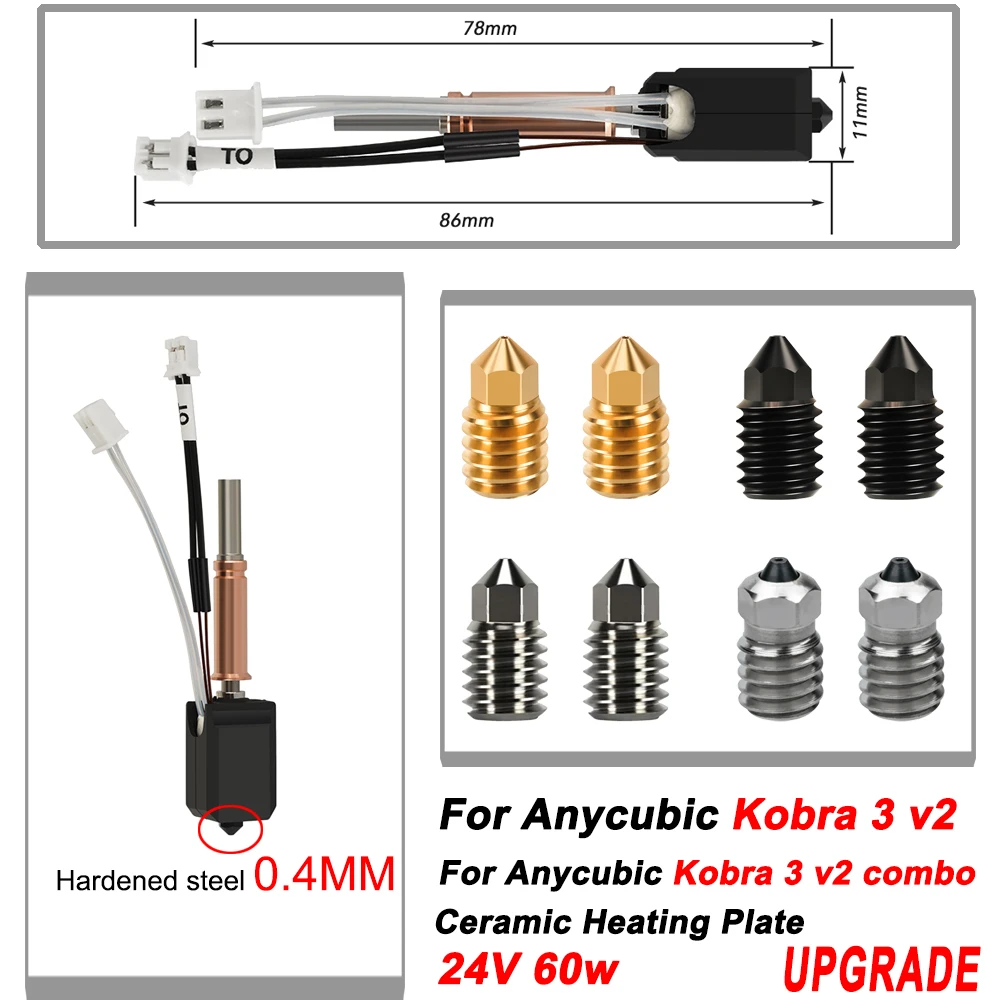 Neues Hotend für Anycubic Kobra 3 v2/kobra 3 v2 Combo Upgrade Hotend Düsen aus gehärtetem Stahl Thermistor 3D-Druckerteile Image