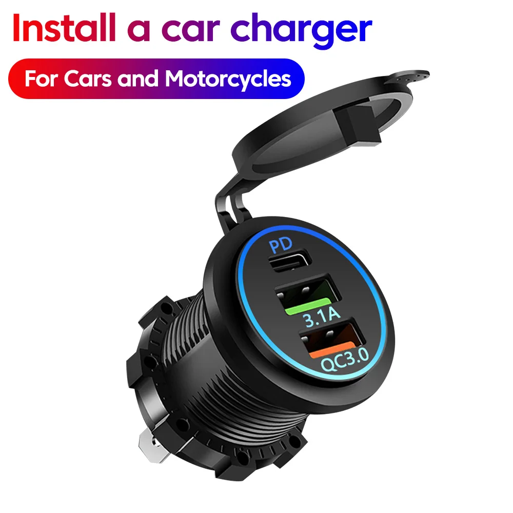 Chargeur de voiture de moto étanche modifié QC3.0 double USB + chargeur de Type C accessoires pour voiture 12V-24V Auto moto