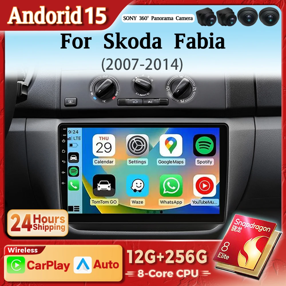 Android 15 Carplay Auto 2K Bildschirm Für Skoda Fabia 2 2007-2014 Auto Radio Multimedia Player 2Din Autoradio stereo DSP Qualcomm Image